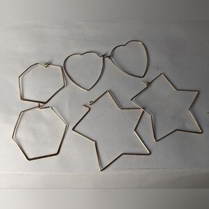 Heart, Star, Geometric, Shaped earrings thin light gold tone vintage